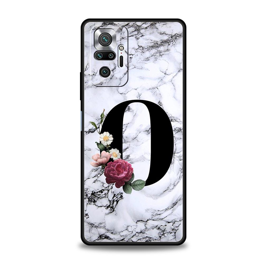 Letters Flower English Marble Phone Case For Xiaomi Redmi Note 14 13 5G 10 11 12 Pro Plus 4G 14C 13C 12C 10C Black Cover