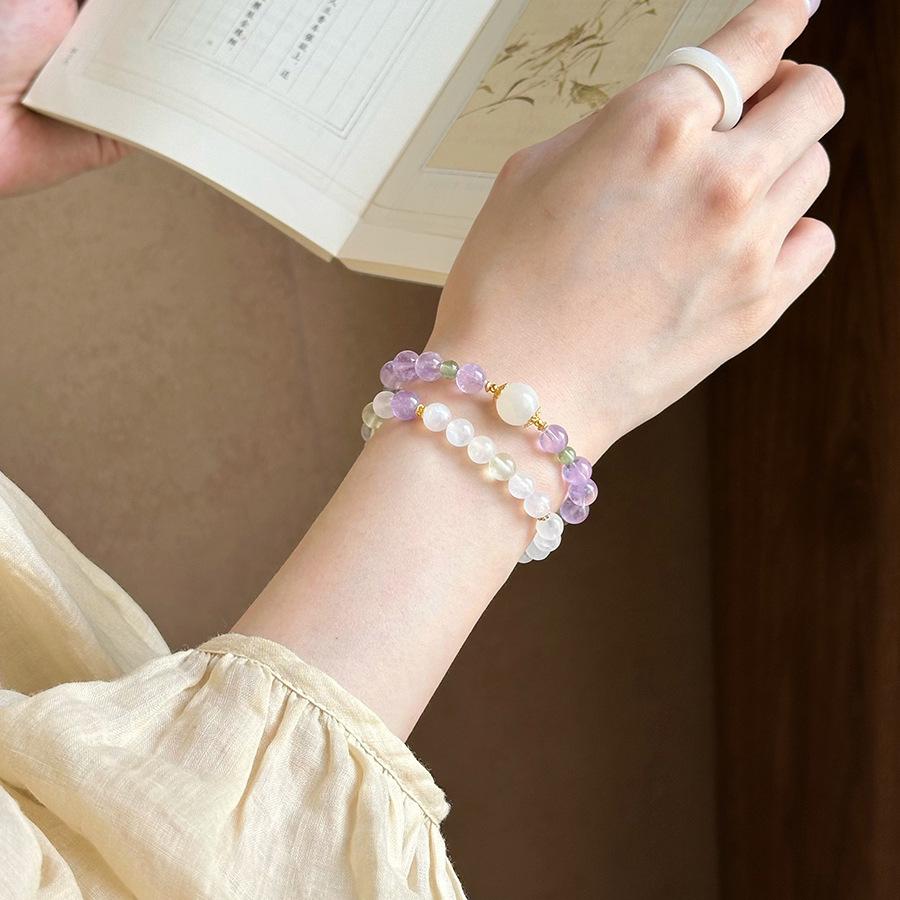 Natural amethyst beaded crystal bracelet New Chinese simple and versatile bracelet Light luxury niche high-end jewelry