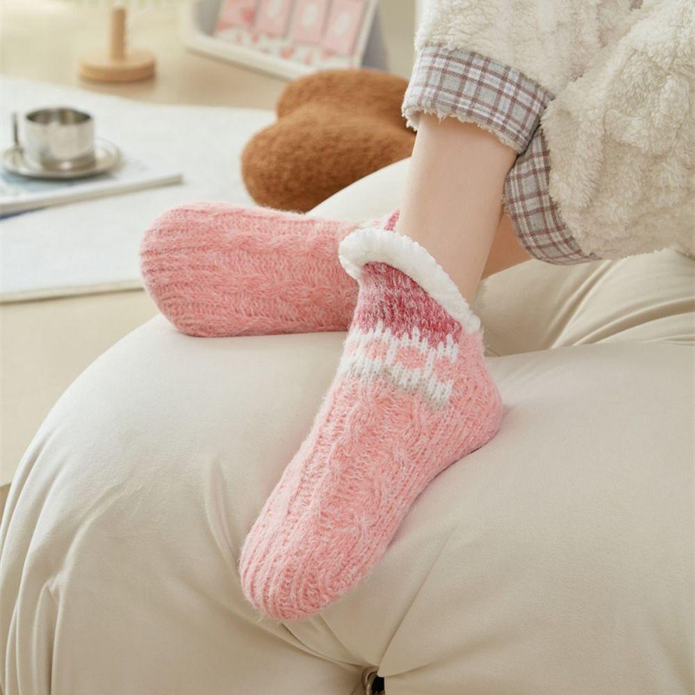 Flower Floor Socks Women Plush Winter Fleece Socks Soft Slippers Socks  Indoor