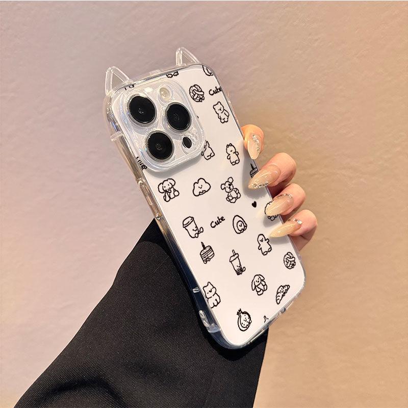 Little Rabbit West Highland Transparent Cat Ears Phone Case Compatible with Apple 13/14/15/17 Pro Max