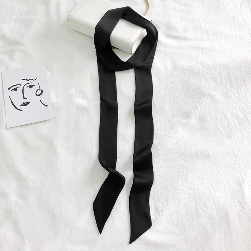 

1 шт. Повязка на голову модная однотонная 5x200 см женский длинный шарф тонкая лента на запястье полиэстер чёрный