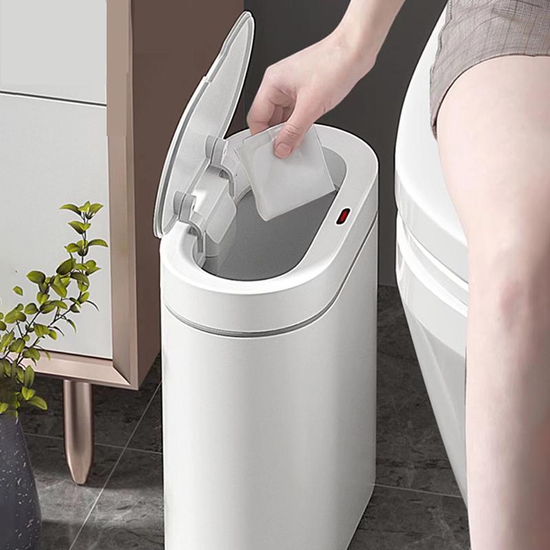 USB Charge Smart Sensor Trash Can Electronic Automatic Household Bathroom Toilet Waterproof Narrow Seam Storage Bucket Smart Home Trash Bin