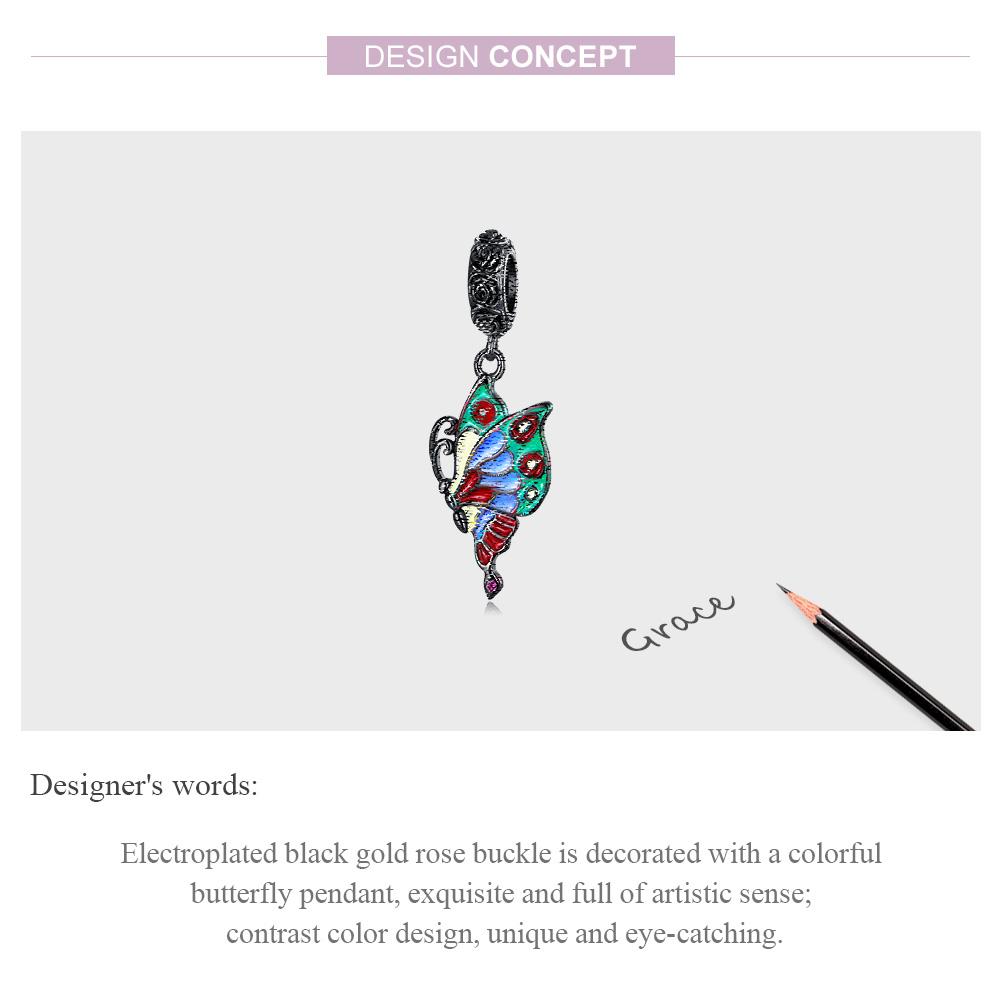 WOSTU 925 Sterling Silver Plated Black Gold Colorful Rose Butterfly Pendant Animal Charm Beads Fit Original DIY Bracelet Jewelry
