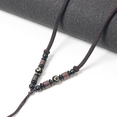 Tibetan Three-Eyed Dzi Agate Necklace with High-End Jade Pendant and Sweater Chain