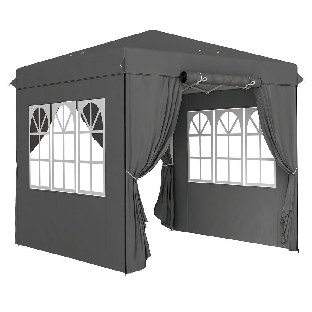 Gazebo Pop-Up 2,5 x 2,5 m con Pareti Laterali e Borsa per il Trasporto, Tenda da Giardino UPF50+ Regolabile in Altezza, Grigio Scuro