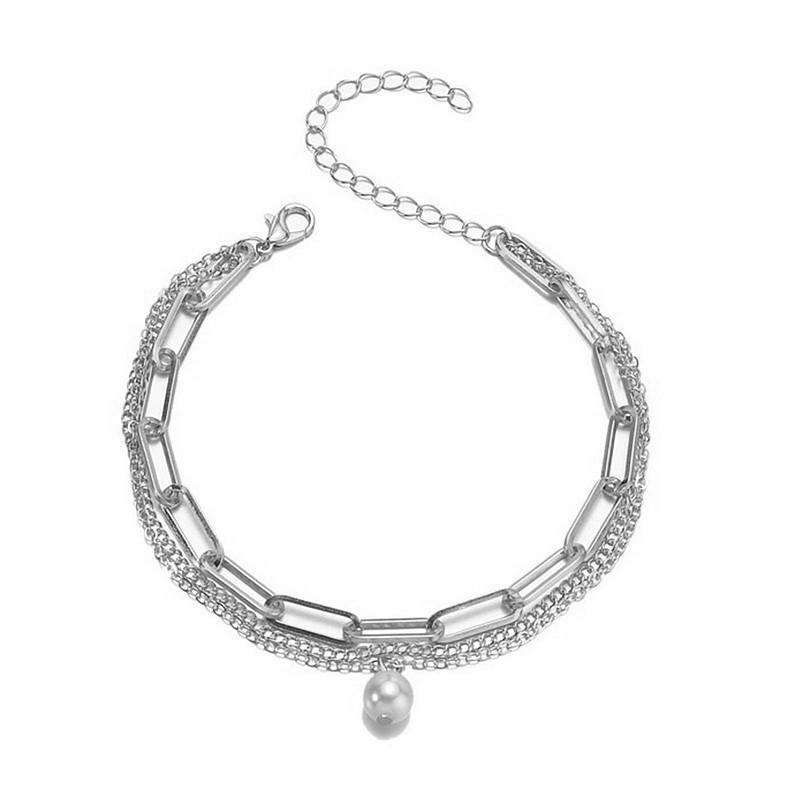 Bohemian paper clip metal foot decoration multi-layer personality versatile pearl pendant anklet
