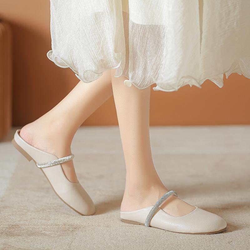 

805-4 spring and summer new heelless lazy Internet celebrity fairy wind bag head half slippers women wear single shoes women s shoes 33 абрикосовый