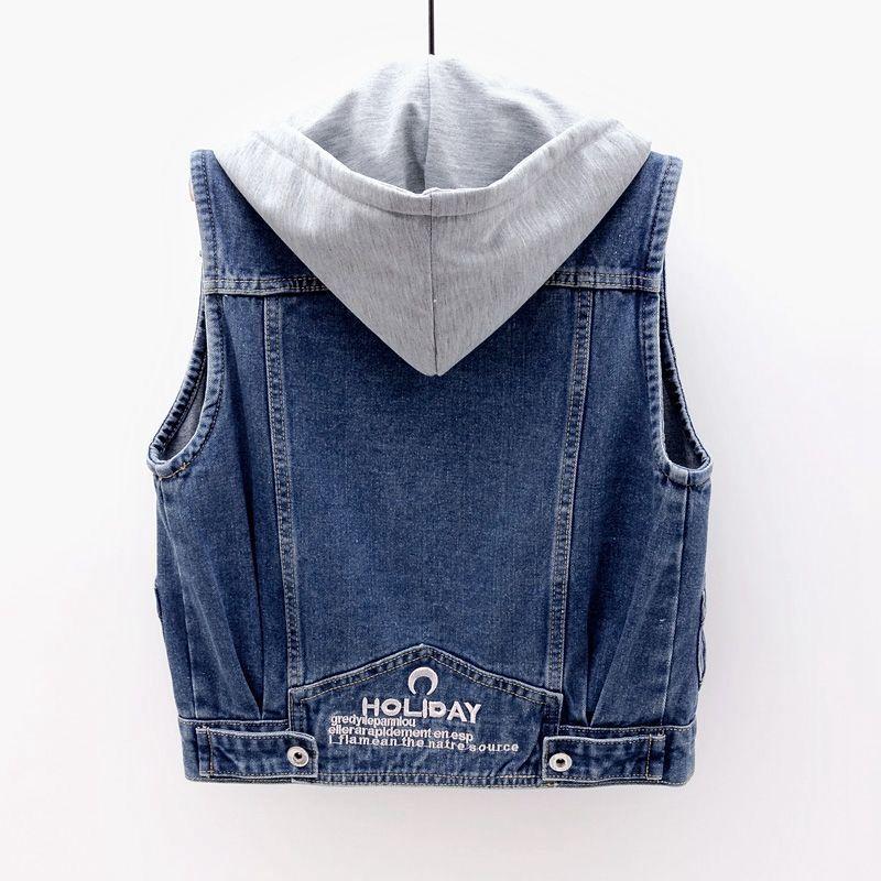Denim Vest Women's Spring Autumn Clothes Sleeveless Wild Tops Short Hooded Jacket Women Denim Jeans Vest Jacket Female