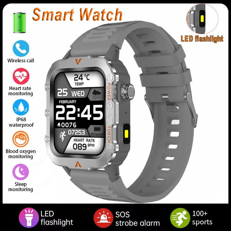 New Men's BT Call Smart Watch LED Flashlight Outdoor Sports Fitness Tracking Smartwatch Wristwatch Health Monitoring Watch