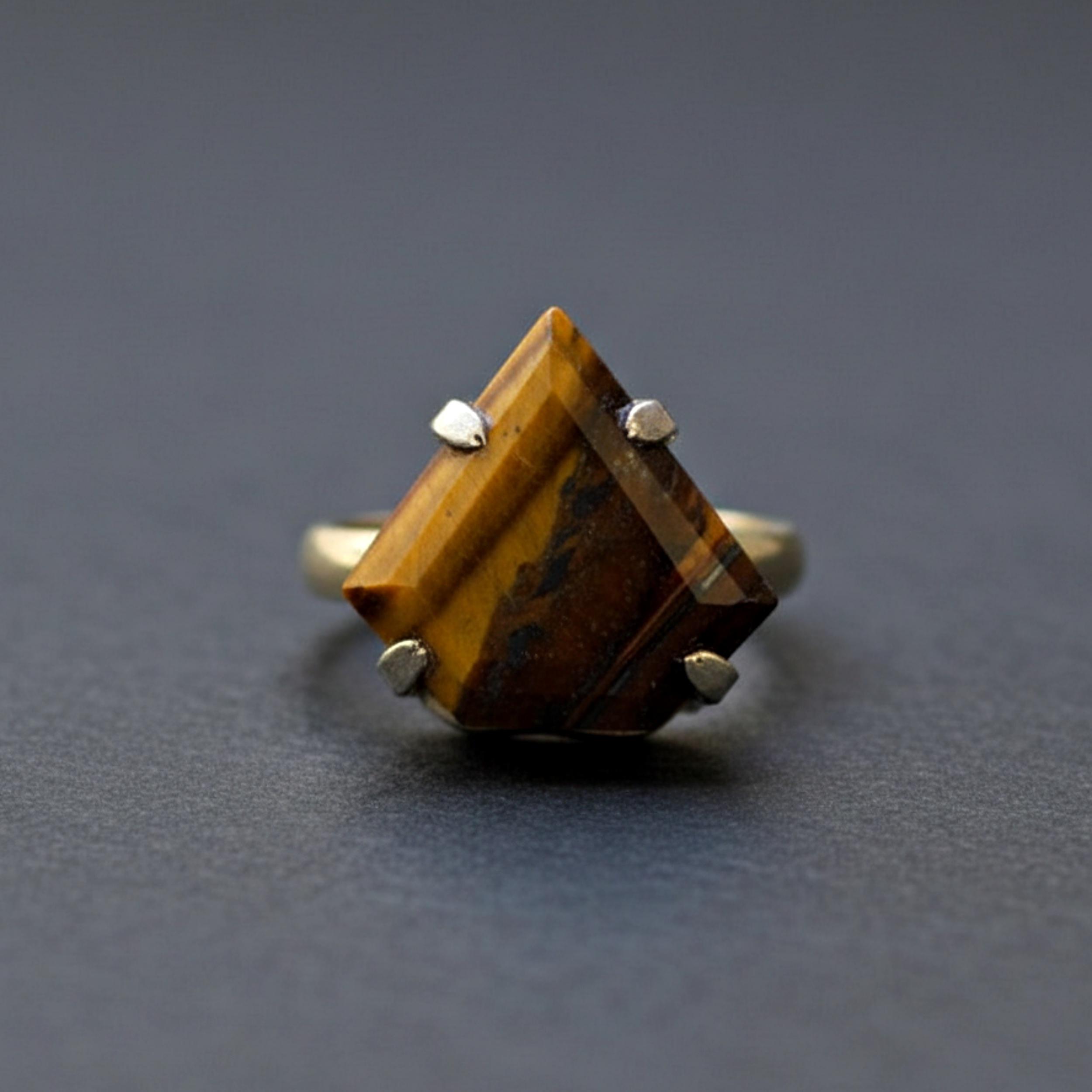 Tiger Eye Trillion Cut Statement Ring, 925 Solid Sterling Silver Jewelry, Handmade Promise Ring, Gift for Her 4