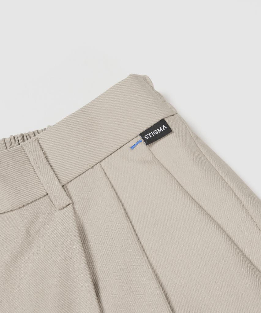 STIGMA 23 Two Tuck Banding Wide Slacks Beige
