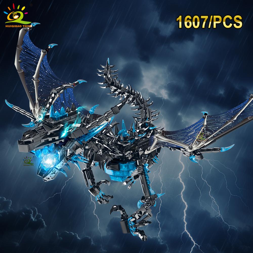 HUIQIBAO 1607PCS MOC ICE Frost Dragon Monster Model Building Block Movie Game Series Animal Assembly Brick Toy Set for Children