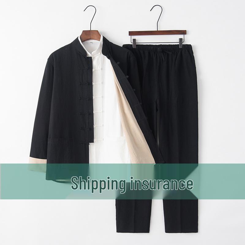 Men's Chinese Tang Suit: Cotton Linen Three-Piece Set with Stand Collar - Zen Meditation Outfit for Spring and Autumn
