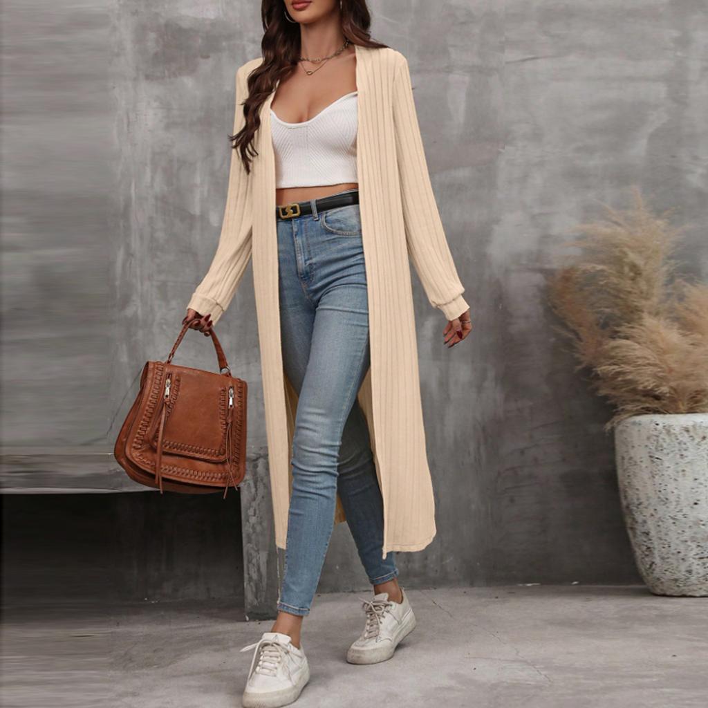 Women's Casual Fashion Solid Color Long Cardigan Jacket