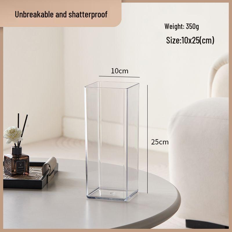 Transparent Acrylic Square Vase, Drop-Proof, for Flower Arrangements, Lucky Bamboo, and Elegant Decor in the Living Room