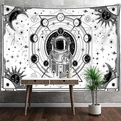 Tapiz de astronauta blanco para colgar en la pared, hippie, brujería, psicodélico, universo misterioso, decoración de dormitorio estrellado