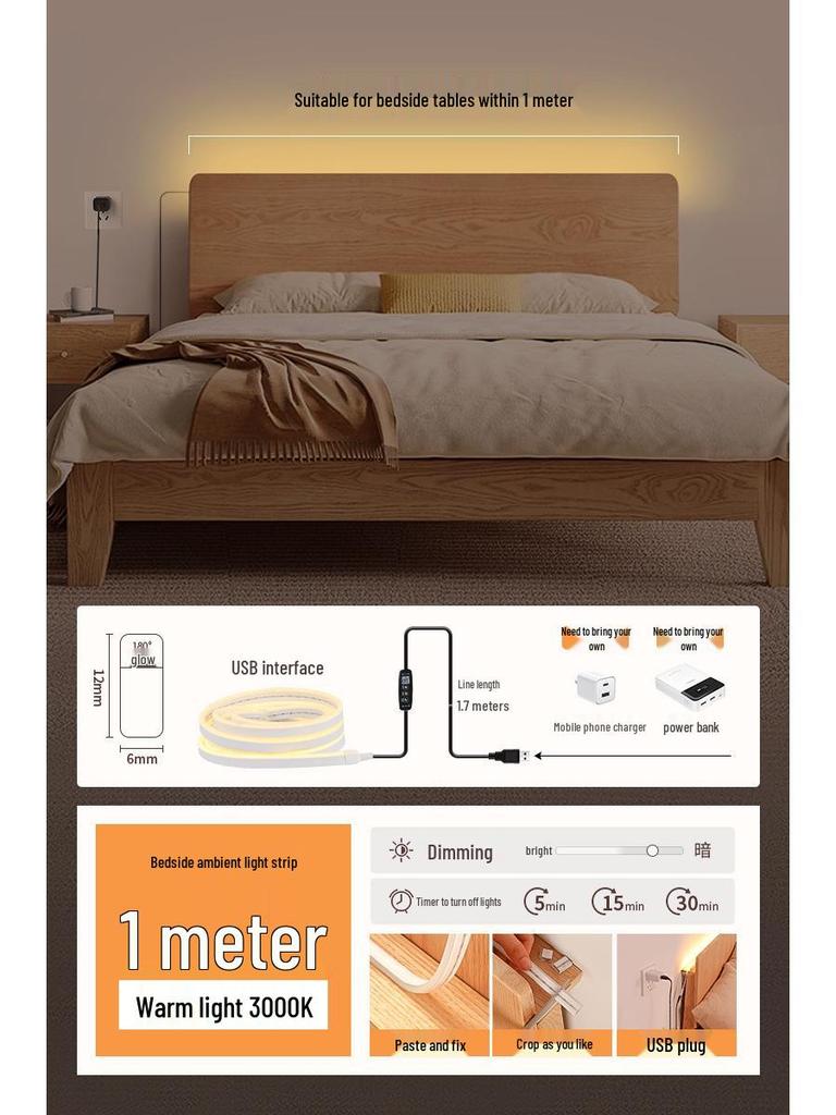 Remote-Controlled Night Light Strip for Eye Protection and Bedroom Ambience