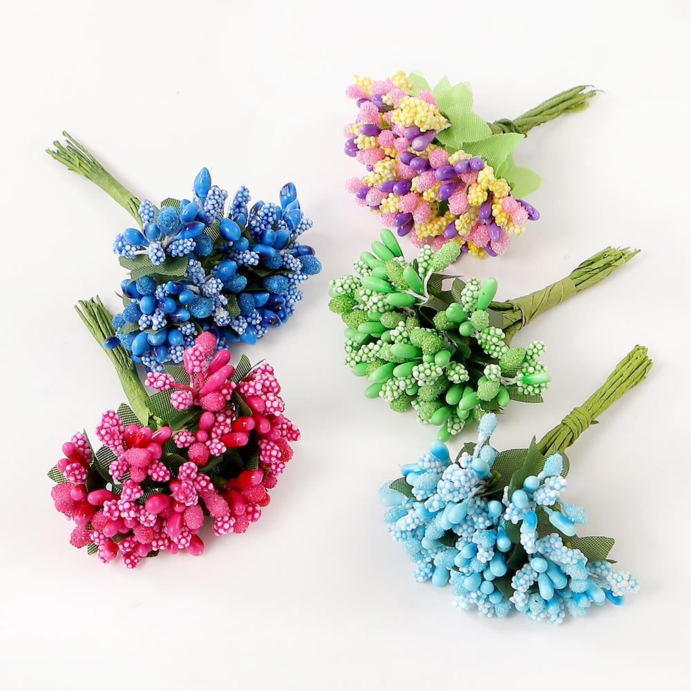 12 Piezas/Lote Flor Artificial Baya Estambre Bordado Hecho a Mano Decoración de Boda Decoración de Navidad Accesorios para Corona de Flores DIY