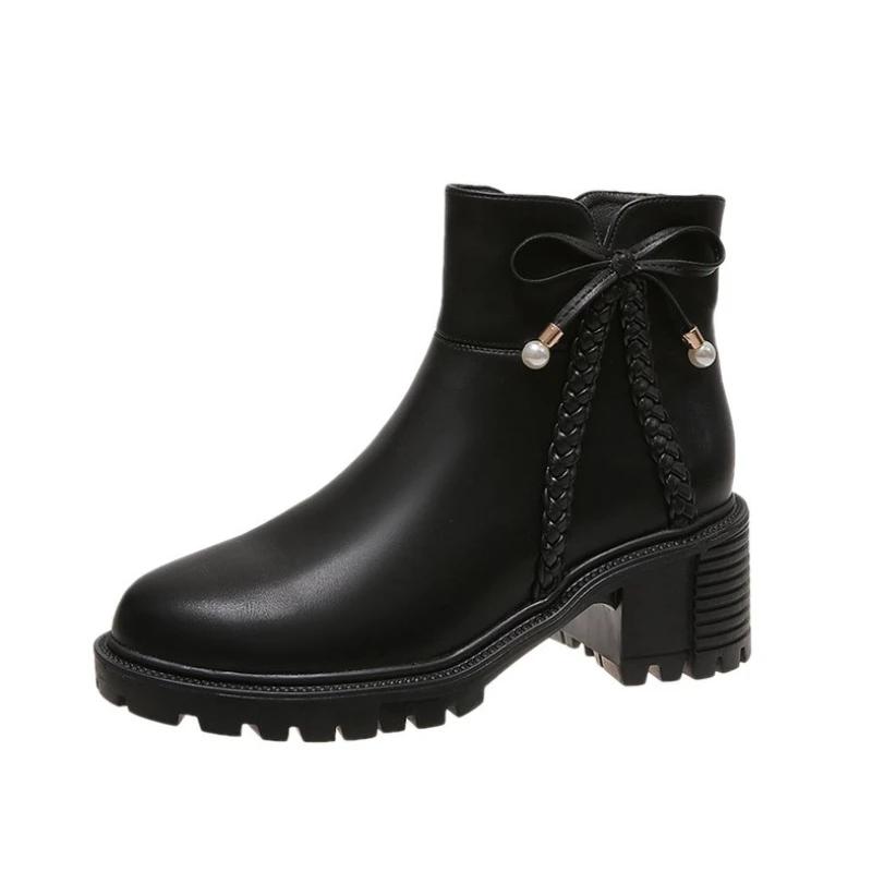 

Новые модные однотонные универсальные женские туфли на низком каблуке, удобные, с острым носком, с молнией и бантом, женские сапоги 40