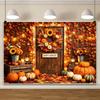 Autumn Scenery Large Banner Yellow Maple Leaves Pumpkin Photography Backdrop Fall Harvest Thanksgiving Party Decor Background