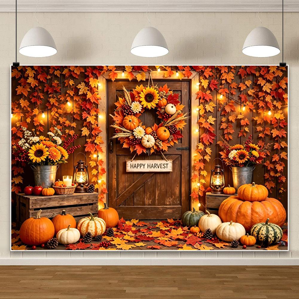 Autumn Scenery Large Banner Yellow Maple Leaves Pumpkin Photography Backdrop Fall Harvest Thanksgiving Party Decor Background