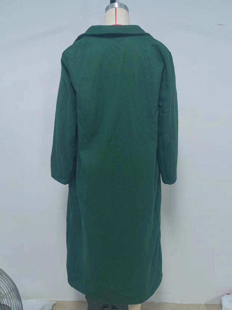 Women's Green Wool Lapel Coat - Autumn/Winter, European/American Style, Beltless, Loose Fit.