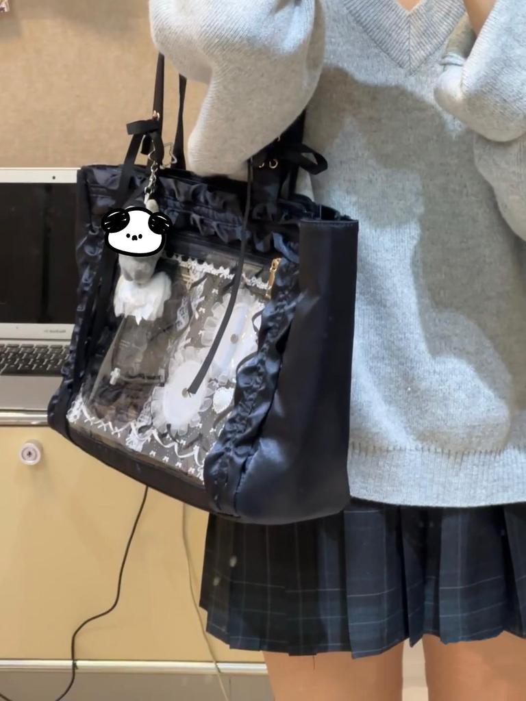 High-Value Stylish 2D Girl Lace-Up Bow Ita Bag - Cute Transparent Badge Shoulder Bag