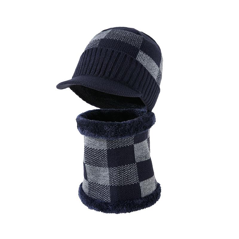 

Зимняя велосипедная бейсболка, набор из двух предметов, мужской шарф, вязаная шапка, средний и пожилой возраст, бархатная теплая шерстяная шапка M（56-58cm） темно-синий