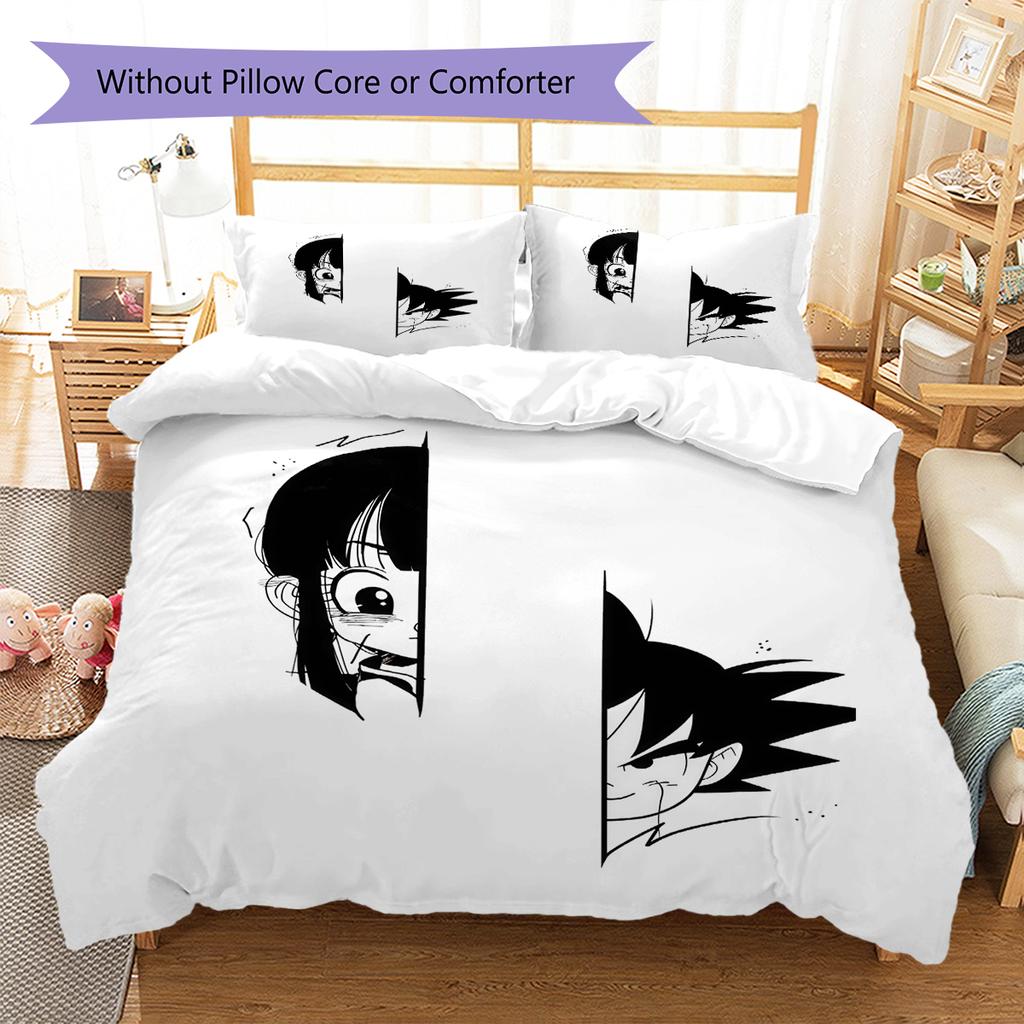 Biancheria da letto con motivo del cartone animato Son Goku, Set piumone Copripiumone Federa Regalo di Compleanno per la Casa (1 * copripiumino + 2 * federa, senza nucleo)