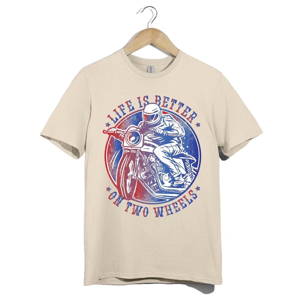 Life Is Better On Two Wheels T-Shirt – Retro Motorcycle Rider Biker Gift Tee M