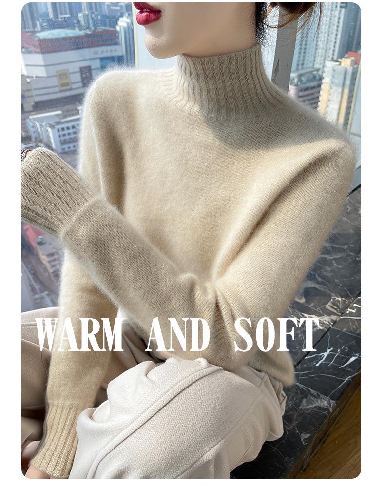 Women's Slimming Wool Knit Cardigan Sweater - Thick Half-High Neck, Warm and Versatile for Autumn/Winter