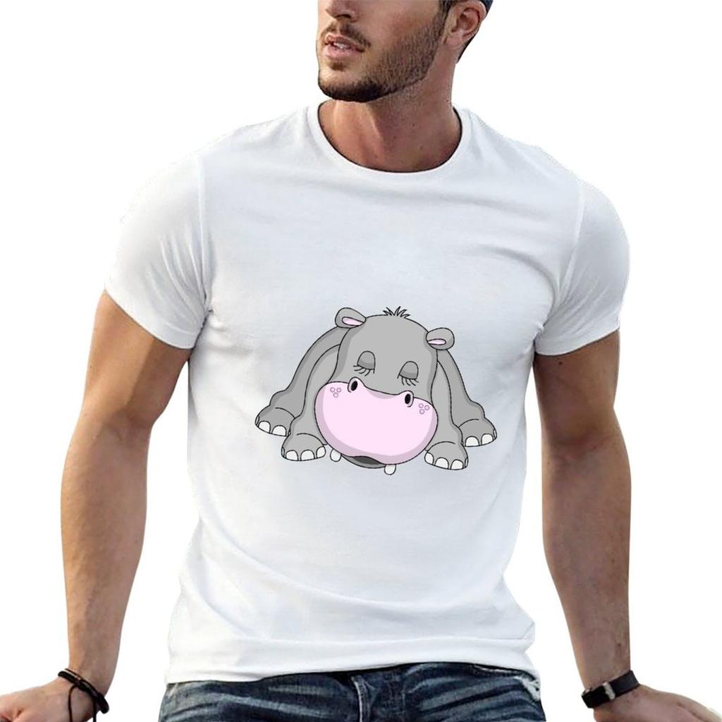 Handsome Hippo T-Shirt Print Short Sleeve T-Shirt