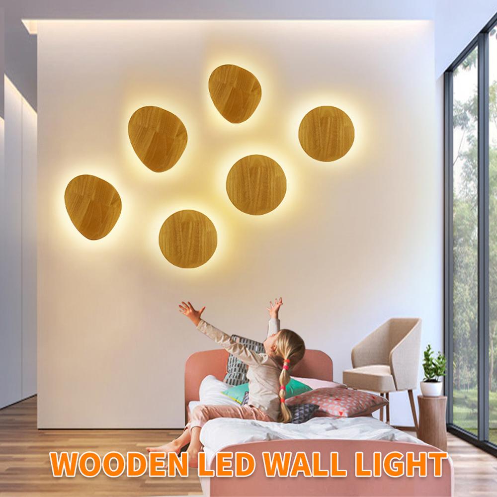 Simple style wooden craft LED wall lamp round oval shape with light source wall-mounted indoor lighting simple style Simplicity