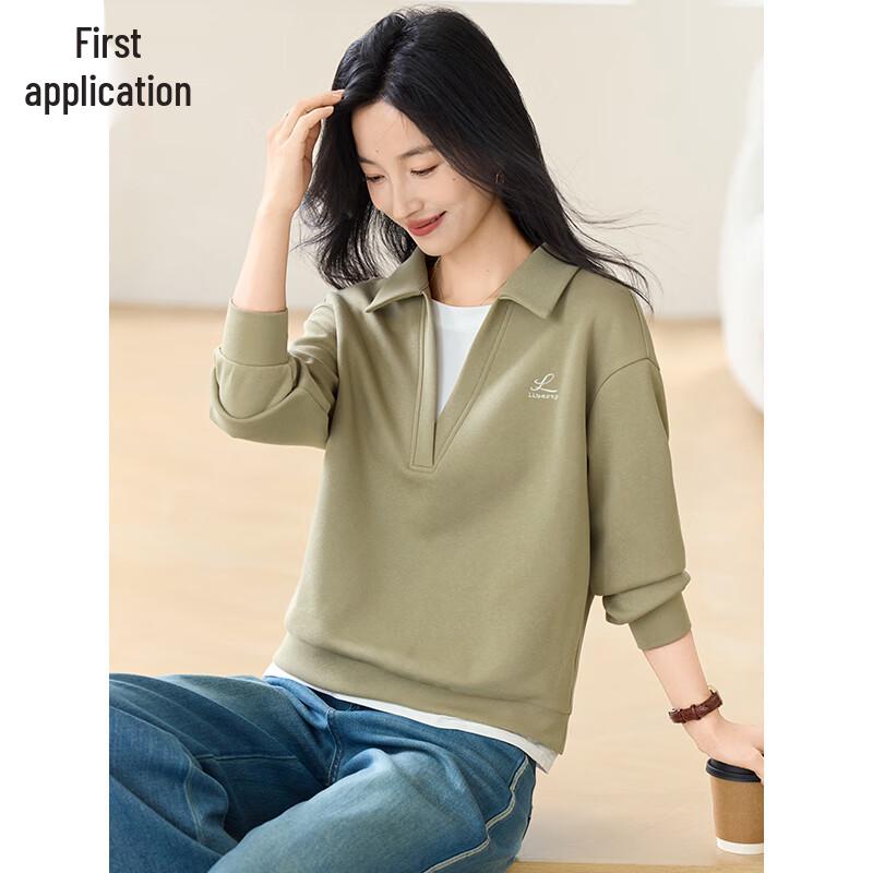 Women's Classic Polo Spliced Faux Two-Piece Sweatshirt