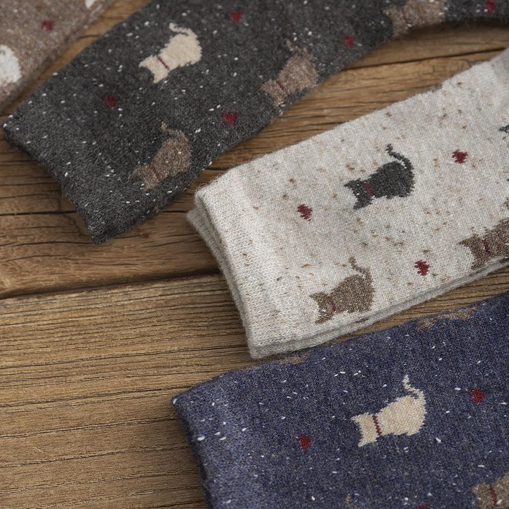 Women Socks Autumn And Winter Thicken Wool Middle Tube Socks Cute Cartoon Cat Printing Japanese College Style Loose Stockings