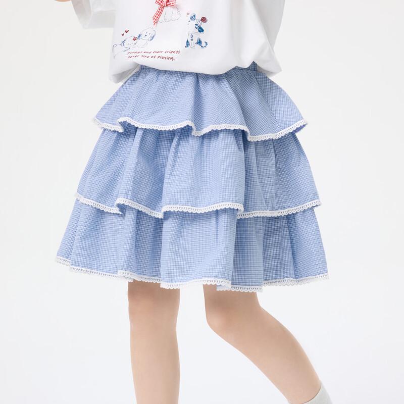 Girl s Sweet Plaid Lace Layered Skirt 140
