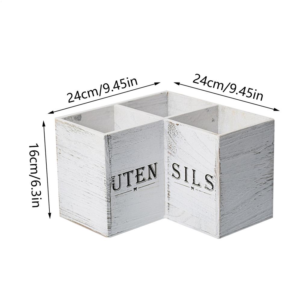 Wooden Kitchen Corner Cutlery Storage Box Household Countertop Spoon And Chopstick Container 3 Compartments Utensil Holder