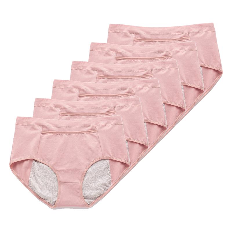 6 ks/Sada Dámské Menstruační Kalhotky Střední Pas Pohodlné Mají kapsu Kalhotky Šortky na Menstruaci L-4XL