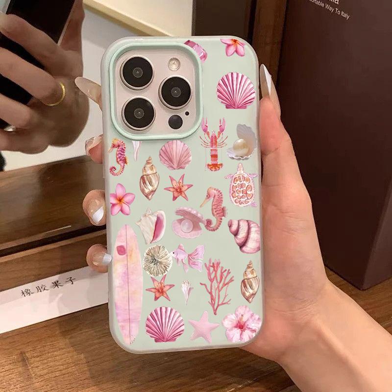 Pink Marine Creature Pattern Phone Case For iPhone 11 12 13 14 15 16 17 Pro Max 16E 17Air XR X XS Max 7 8 Plus Shockproof Cover