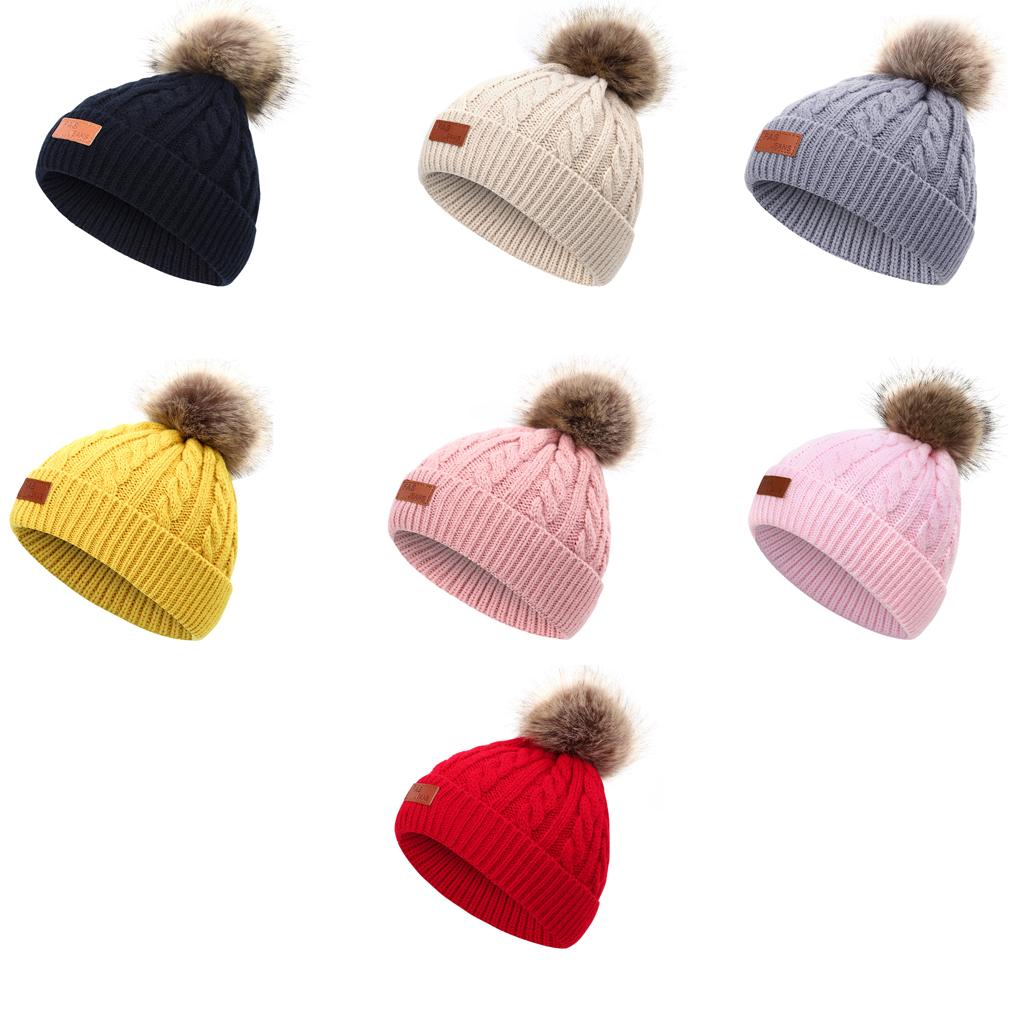 Children Hat Hairball Knitted Cap Winter Warm Kids Beanie Headgear Outdoor Headwear Dressing Clothing Decoration