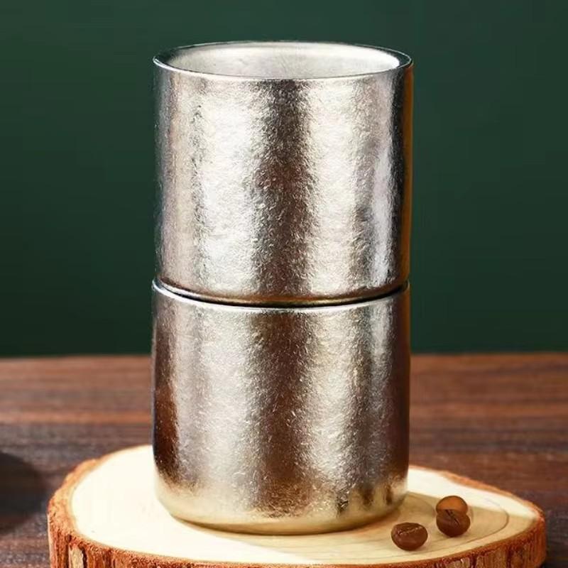 Mini 100ml Titanium Insulated Coffee Mug in Silver Gray, Portable Tea Cup for Travel and Office Use