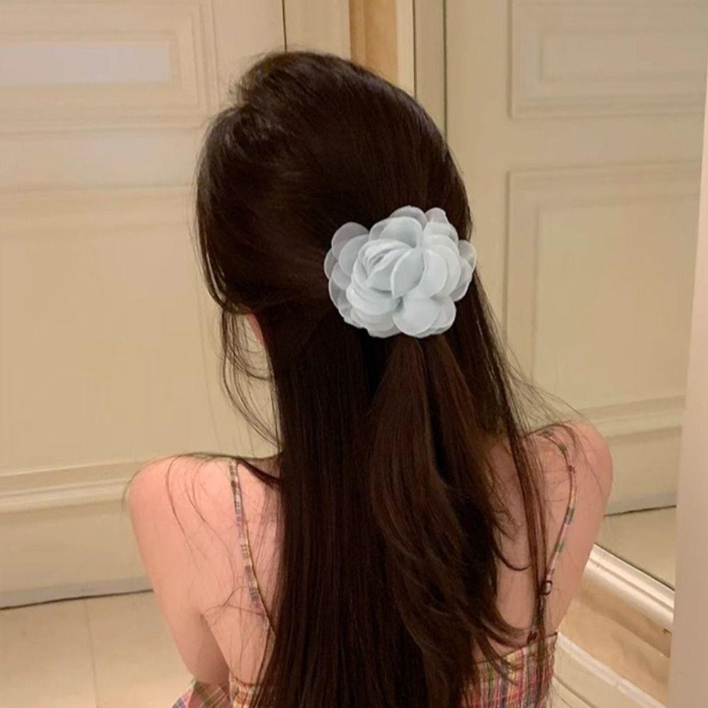 Ponytail Holder Rose Hair Rope Hair Tie Elastic Hair Band Cute Mesh Flower Hair Band Female