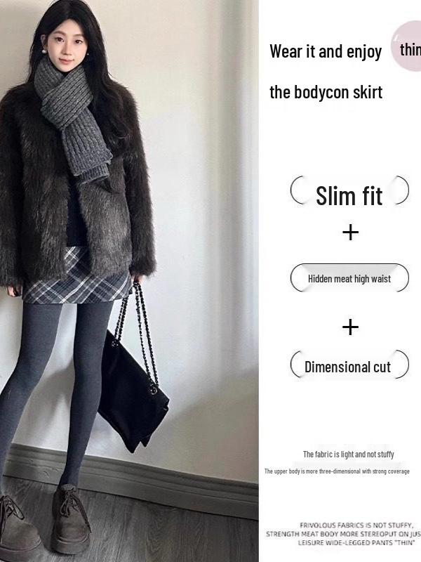 Woolen Retro Plaid High-Waisted A-Line Mini Skirt for Women - Autumn/Winter Hip-Hugging, Anti-Exposure, Versatile Design