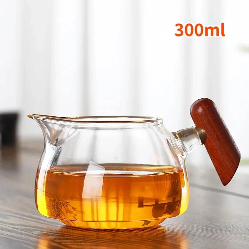 Glass Tea Jug Chinese Kung Fu Tea Set Accessory Water Pitcher Wood Side Handle Teapot Heat Resistant Teaware Coffee Milk Pot