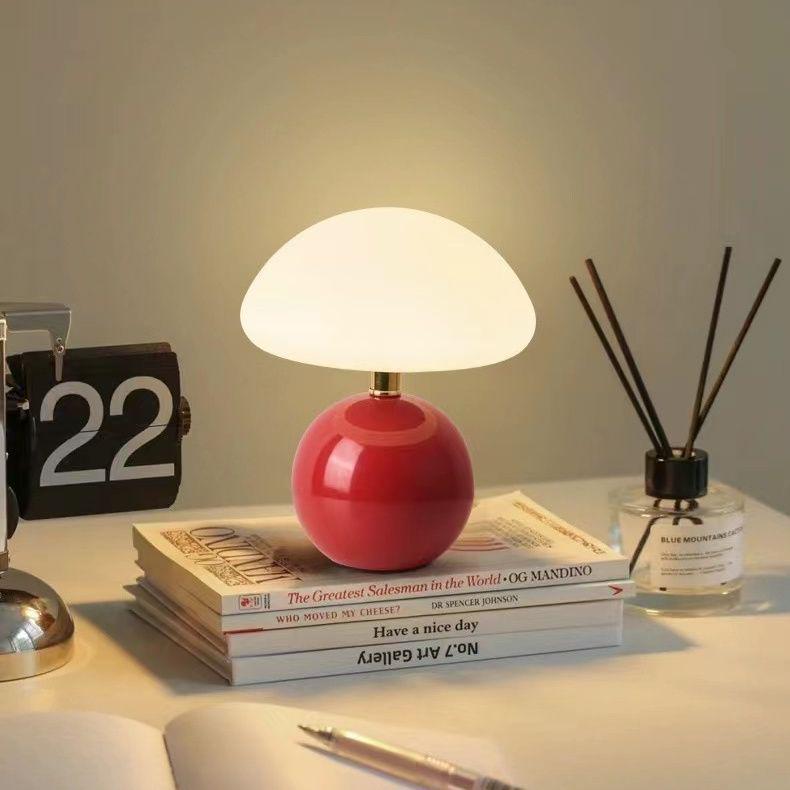 

Creamy Mushroom Table Lamp for Bedside - Eye-Protection, Simple Modern Design, Warm Night Light for Kids Room Atmosphere Button Switch + Red Body