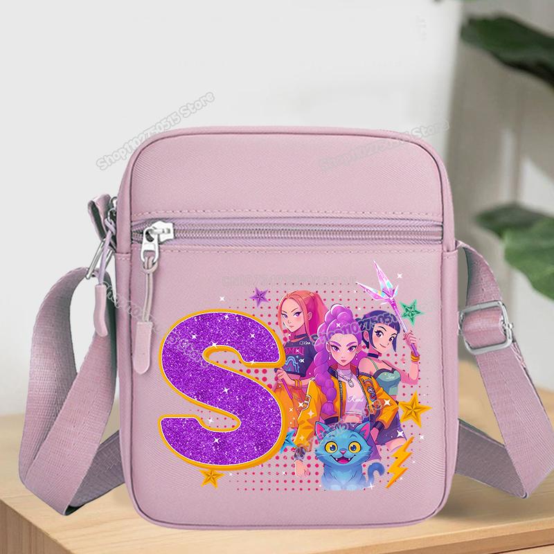 KPop Demon Hunters Letter A-Z Crossbody Bag Women Oxford Cloth Chest Packs Rumi Mira Zoey Girl Phone Shoulder Cartoon Kid Friendly Entertaining Fun