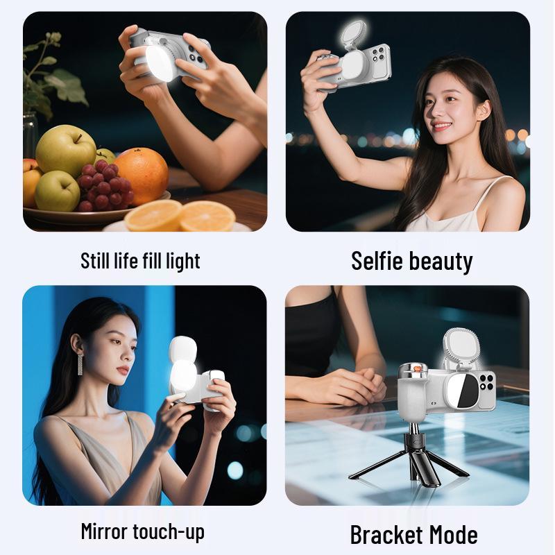 Mobile Phone Assistant: Portable Bluetooth Selfie Handle with Magnetic Fill Light