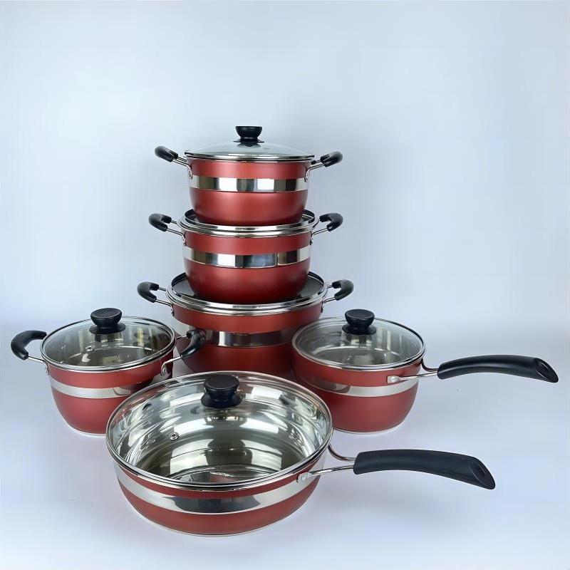 12-Piece Stainless Steel Cookware Set with Thickened Composite Bottom: Includes Frying Pan, Soup Pot, and Milk Pot.