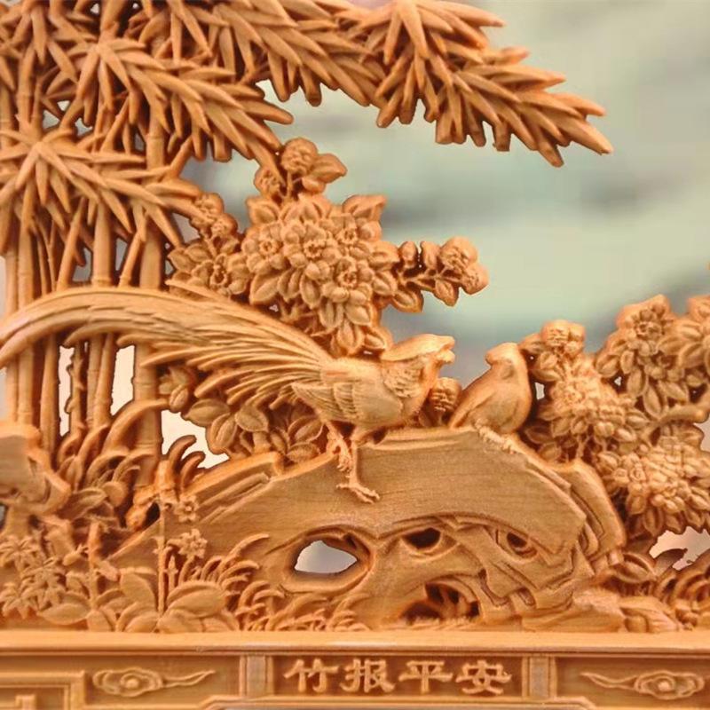 Wooden welcome bird bamboo newspaper safety decoration ornaments Solid wood carving Home living room, desktop decoration artwork
