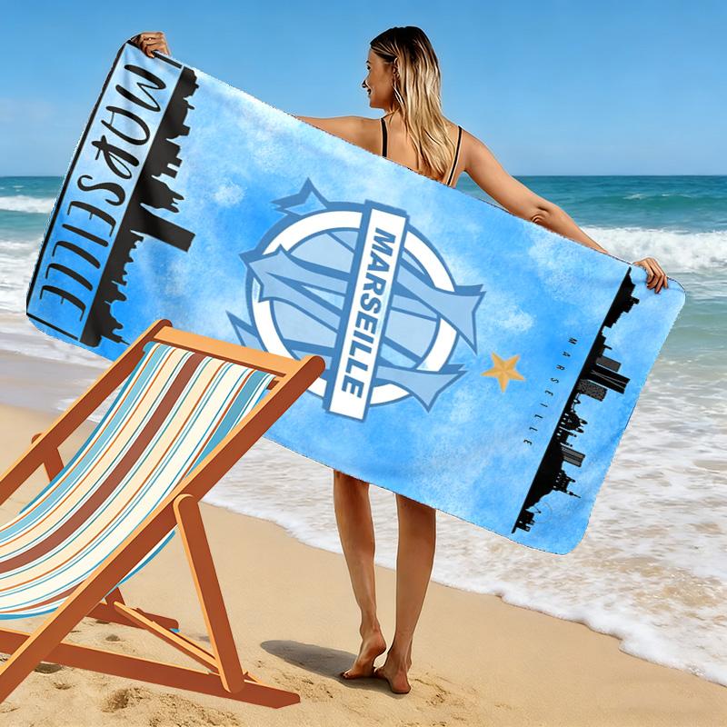 Asciugamano da Spiaggia Stampa Olympique de Marseille, Asciugamano Grande Morbido Asciugatura Rapida per Spiaggia Campeggio Nuoto